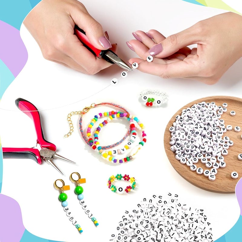 Looconi Amaney 300pcs Vowel Letter Beads A E I O U 7Ã—4mm White Round Acrylic Letter Beads for Jewelry Making Bracelets Necklaces Each 60 Pieces - Image 4